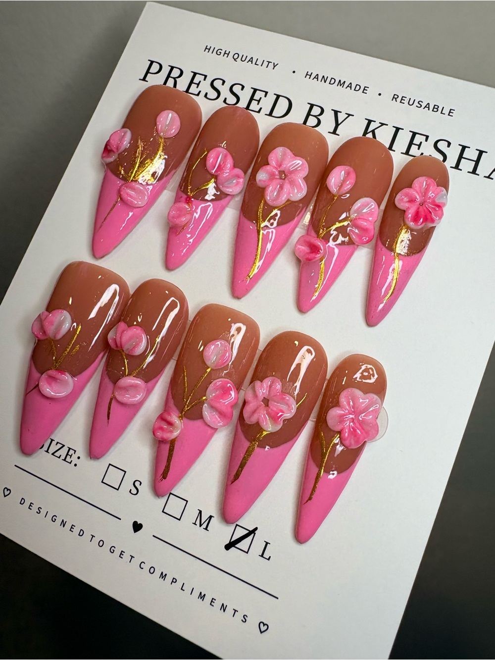 Pink & Brown Floral Press-On Nails